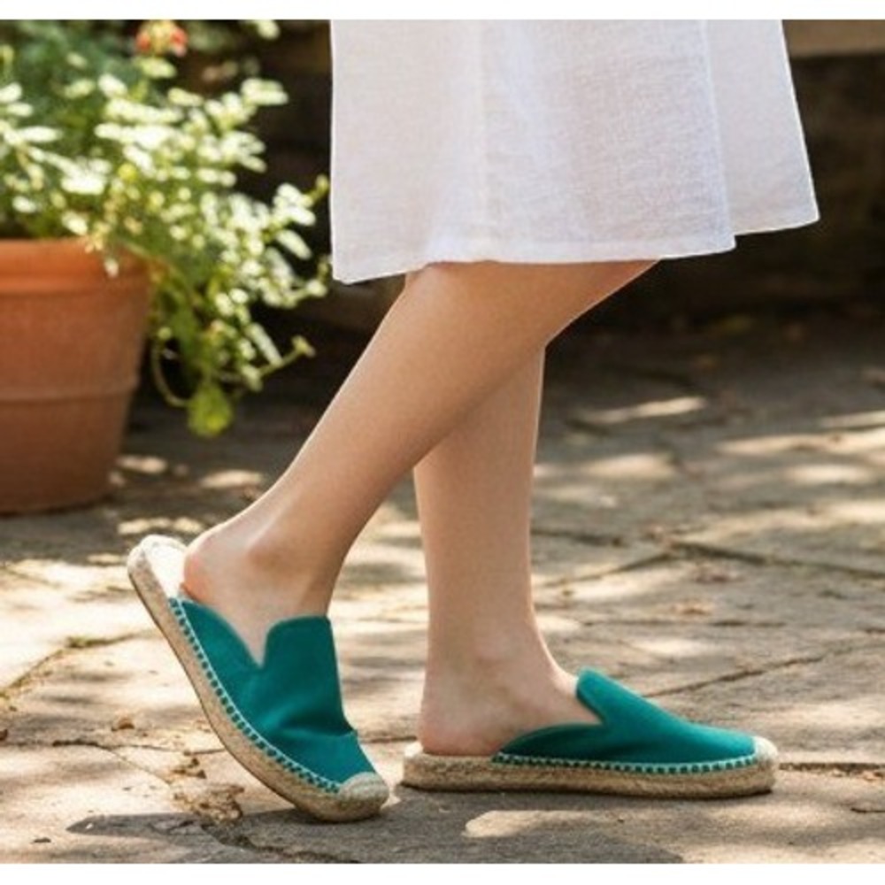 J. Crew AY314 Womens Suede Espadrille Mules 7.5 Summer Slip On Teal Green